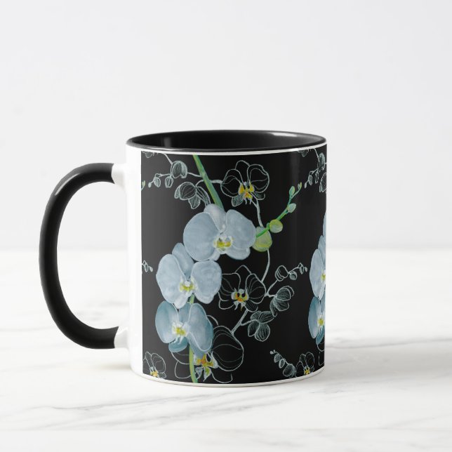 Taza Modelo blanco de las orquídeas de la acuarela (Izquierda)