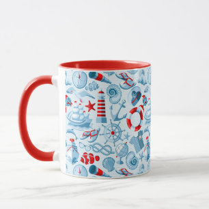 Taza Modelo blanco y azul rojo náutico