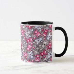 Taza modelo con los gatos lindos del doodle del kawaii