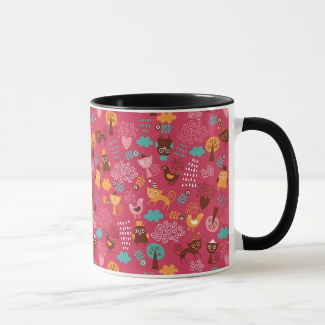 Taza Modelo con los pájaros y los gatos lindos (Derecha)