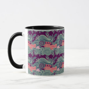 Taza Modelo con los pescados y la onda púrpura