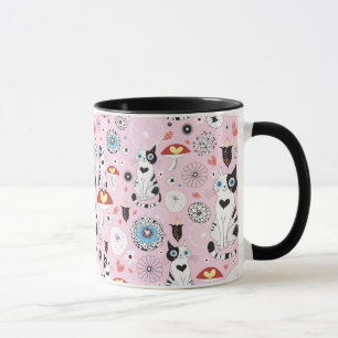 Taza modelo de gatos y de flores