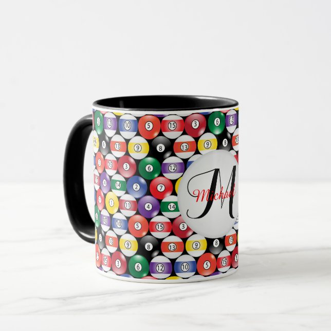 Taza Modelo de la bola de billar del monograma (Anverso izquierdo)