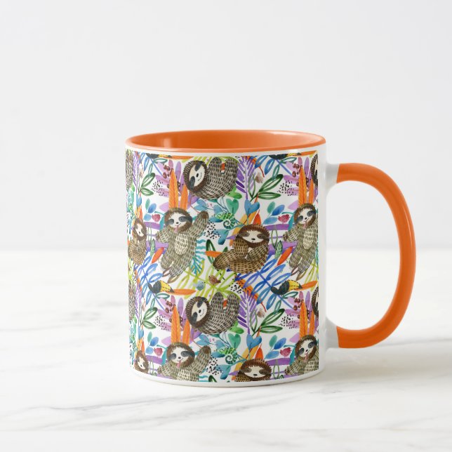 Taza Modelo de la pereza de la acuarela del dibujo (Derecha)