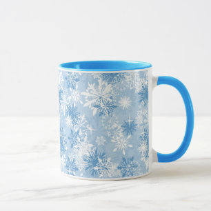Taza Modelo de los copos de nieve del invierno en azul
