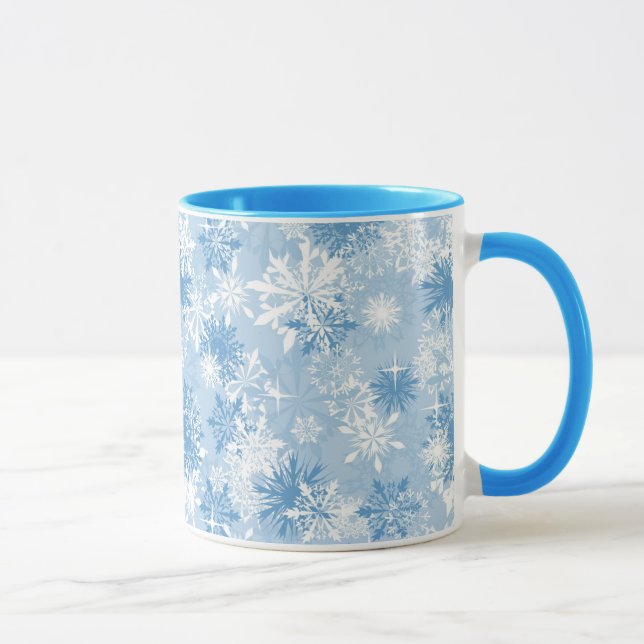 Taza Modelo de los copos de nieve del invierno en azul (Derecha)