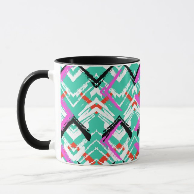 Taza Modelo de zigzag verde azulado dibujado mano (Izquierda)