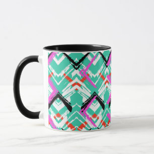 Taza Modelo de zigzag verde azulado dibujado mano