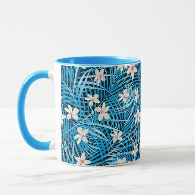 Taza Modelo del azul de las hojas de palma (Izquierda)