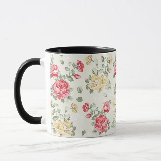Taza Modelo del papel pintado de la elegancia de rosas (Izquierda)