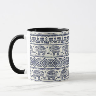 Taza Modelo étnico azul del elefante