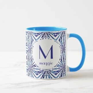 Taza Modelo geométrico azul y blanco adaptable