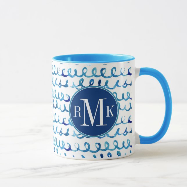 Taza Modelo ondulado de la acuarela azul pintada a mano (Derecha)