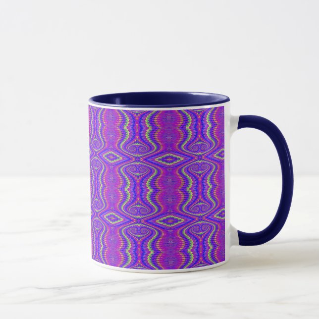 Taza Modelo retro del fractal de los años 60 púrpuras (Derecha)