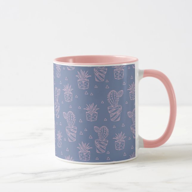 Taza Modelo rosado y púrpura del cactus del dibujo (Derecha)