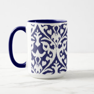 Taza Modelo tribal fresco del ikat azul y blanco