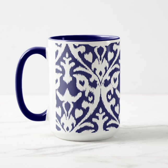 Taza Modelo tribal fresco del ikat azul y blanco (Izquierda)