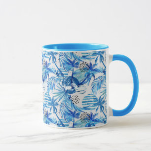 Taza Modelo tropical azul brillante de la acuarela