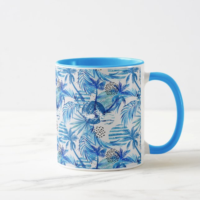 Taza Modelo tropical azul brillante de la acuarela (Derecha)