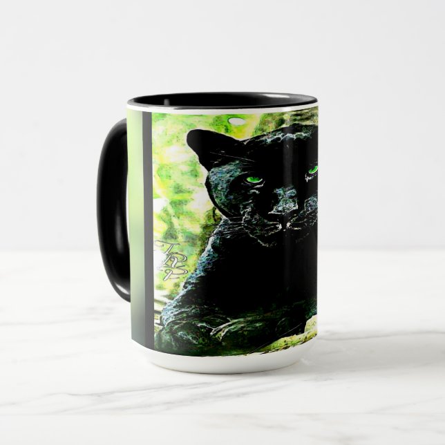 Taza Modelos Big Cat: Pantera negra de ojos verdes (Anverso izquierdo)