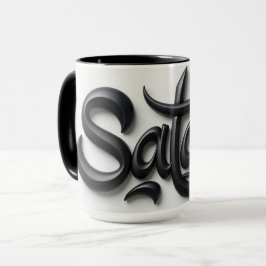 Taza Modern 3D Salam Greeting | Bold Black & White 