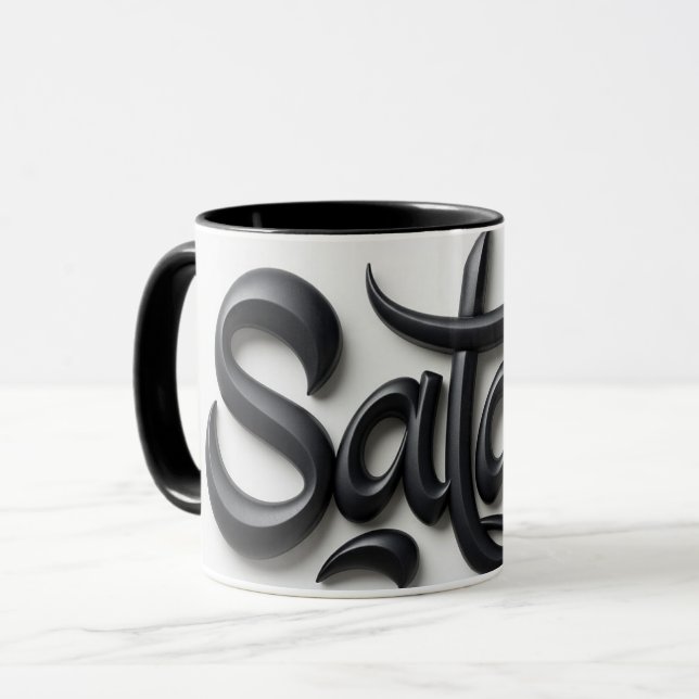 Taza Modern 3D Salam Greeting | Bold Black & White Isla (Anverso izquierdo)