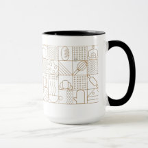 Modern Bakery Pattern Mug - Elegant Gold Line Art