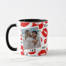 Taza Modern Be My Valentines Lips Couple Photo Initial