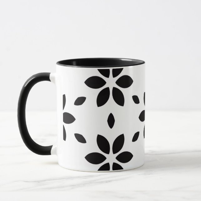 Taza Modern Black and White Abstract Floral  (Izquierda)