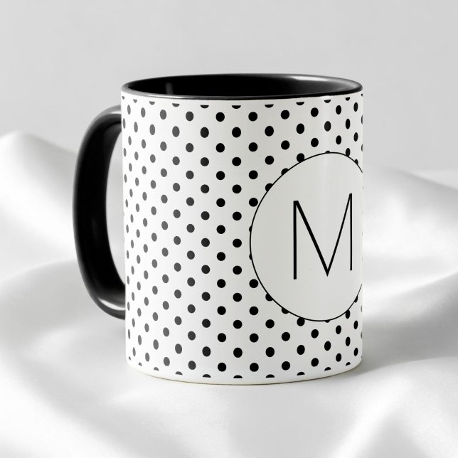Taza Modern Black and White Initial Monogram Polka Dot (Modern Black and White Initial Monogram Polka Dot Mug)