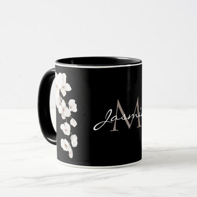 Taza Modern Black and White Orchid Monogram (Anverso izquierdo)