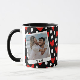 Taza Modern Black Red and White Heart Couple Photo