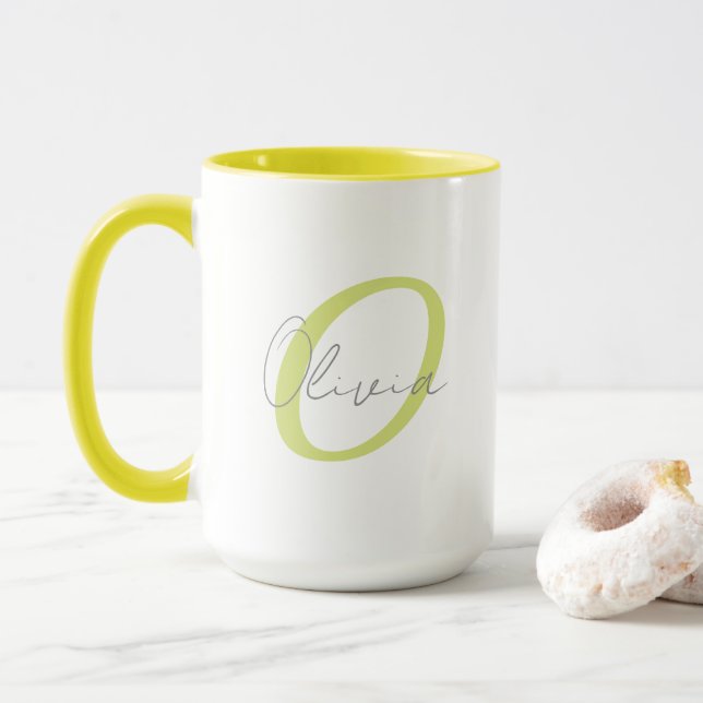 Taza Modern Blue Monogram & Script Name Personalized  (Con donut)