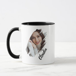 Taza Modern Brush Stroke Photo & Name Personalized