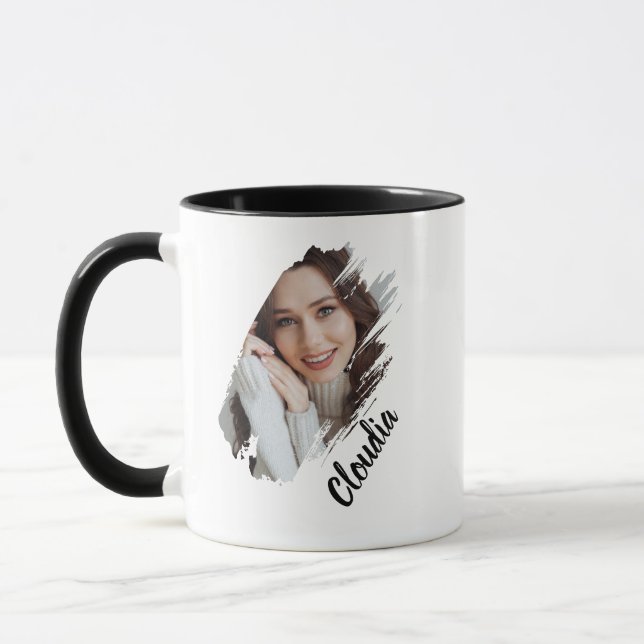 Taza Modern Brush Stroke Photo & Name Personalized (Izquierda)