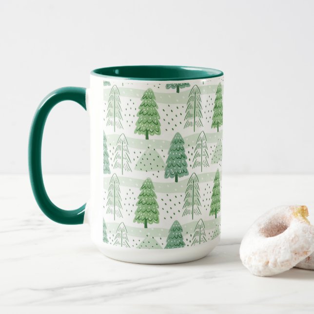 Taza Modern Christmas Trees Pattern  (Con donut)
