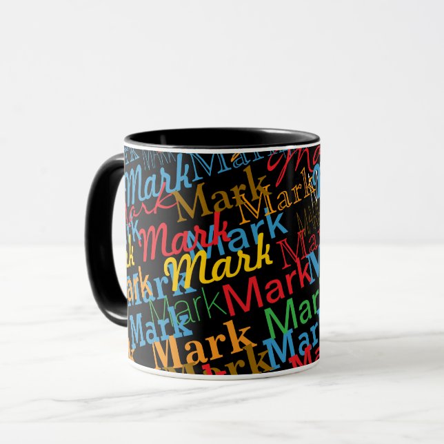 Taza Modern Colorful First Name Typography Black (Anverso izquierdo)