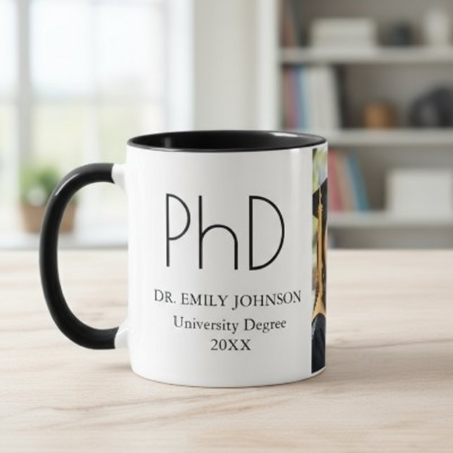 Taza Modern Custom PhD Graduation Photo & Name (Subido por el creador)