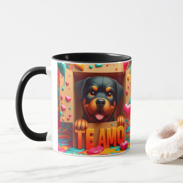 Taza Modern Cute Dog Te Amo Valentines Day  (Con donut)