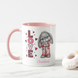 Taza Modern Cute Love Bunny Valentines Day Name