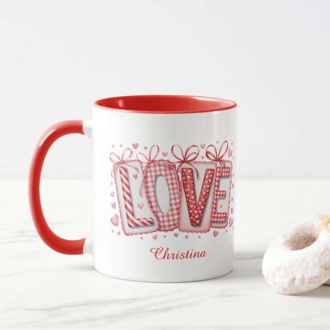 Taza Modern Cute Love Typography Custom Name  (Con donut)