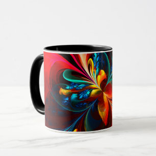 Taza Modern Floral Resumen Art Naranja Patrón Azul #14