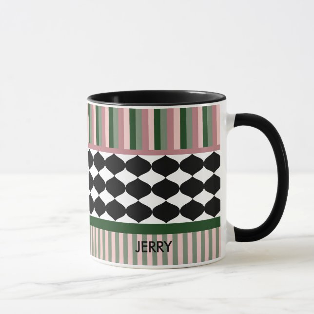 Taza Modern Geometric Sage Green Pink Personalized (Derecha)