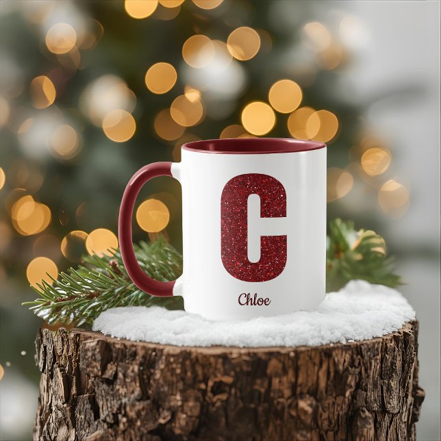 Taza Modern Glitter Monogram C Mug with Name (Subido por el creador)