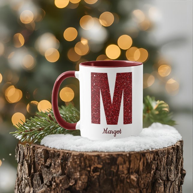 Taza Modern Glitter Monogram M Mug with Name (Subido por el creador)