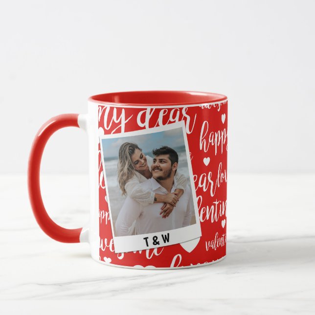 Taza Modern Happy Valentines Day Script Couple Photo  (Izquierda)