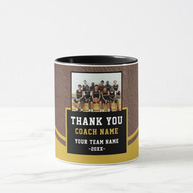 Taza Modern Leather Team Name Photo Coach Thank you (Centro)