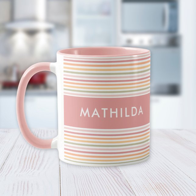 Taza Modern light stripes (mug with stripes and name)