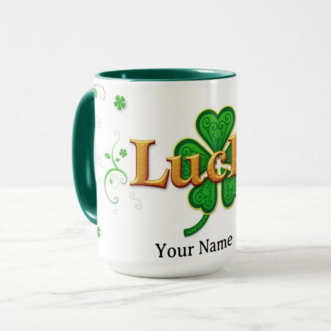 Taza Modern Lucky Green Patterned Shamrock (Anverso izquierdo)