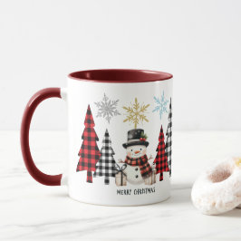 Taza Modern "Merry Christmas" Trees and Snowman